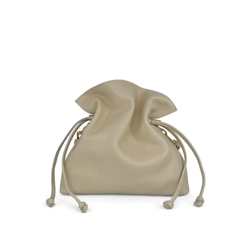 Sac bourse en cuir grainé DOONA Taupe clair