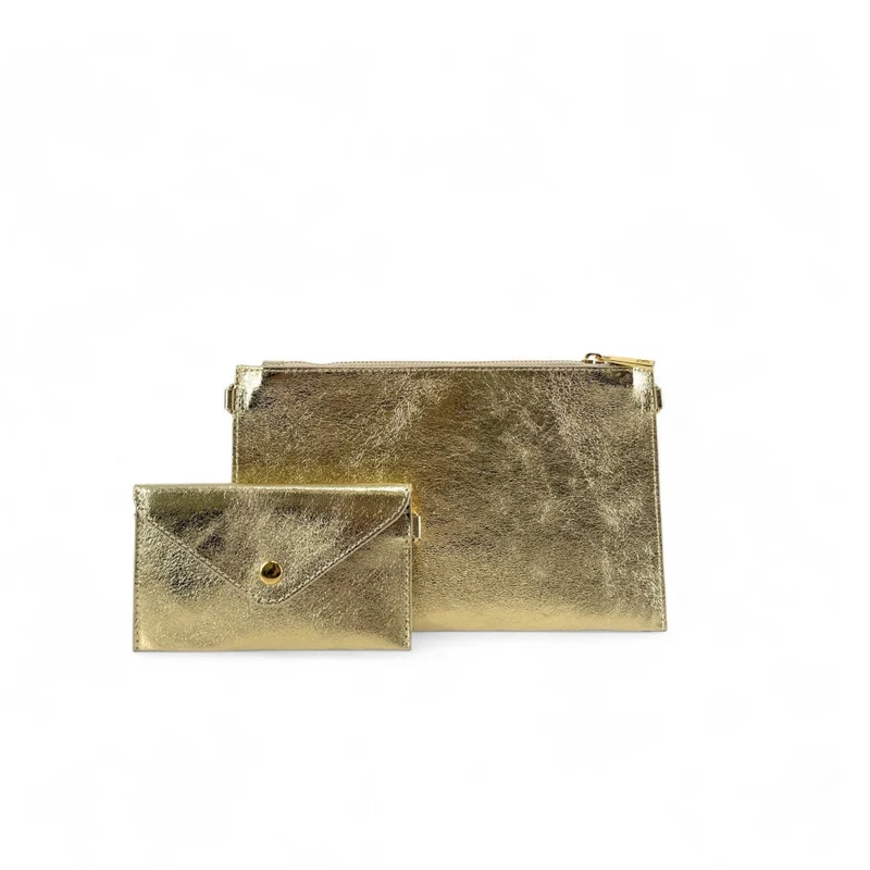 Ensemble sac pochette et porte-cartes en cuir irisé TWICE Or pâle
