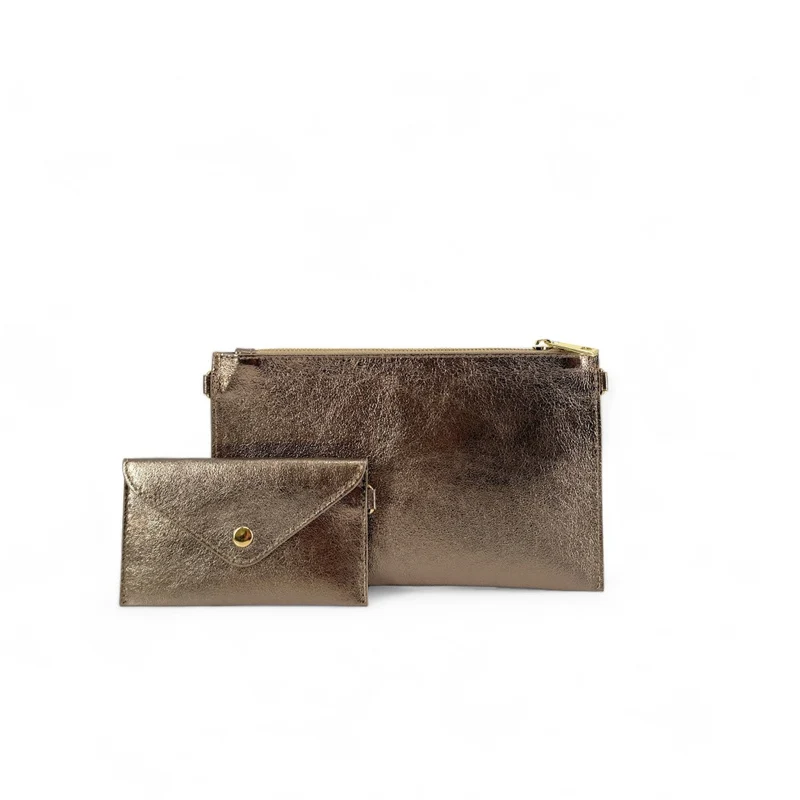 Ensemble sac pochette et porte-cartes en cuir irisé TWICE Champagne irisé
