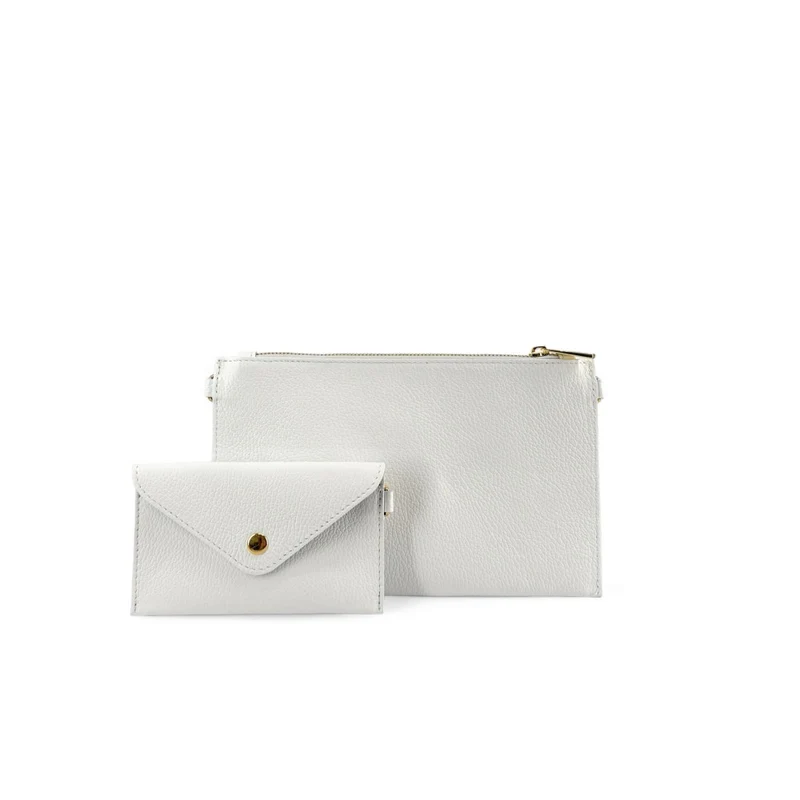 Ensemble sac pochette et porte-cartes en cuir grainé TWICE Blanc