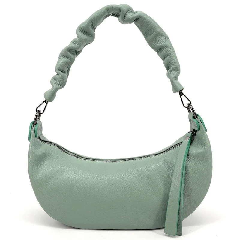 Sac demi-lune porté épaule en cuir grainé AURORA Vert pastel