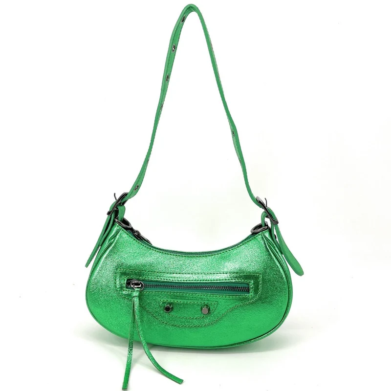 Sac à main demi-lune en cuir irisé LUNA PARK Vert anglais irisé