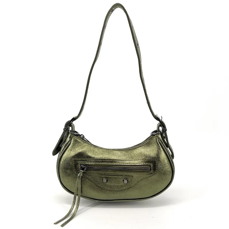 Sac à main demi-lune en cuir irisé LUNA PARK Kaki irisé