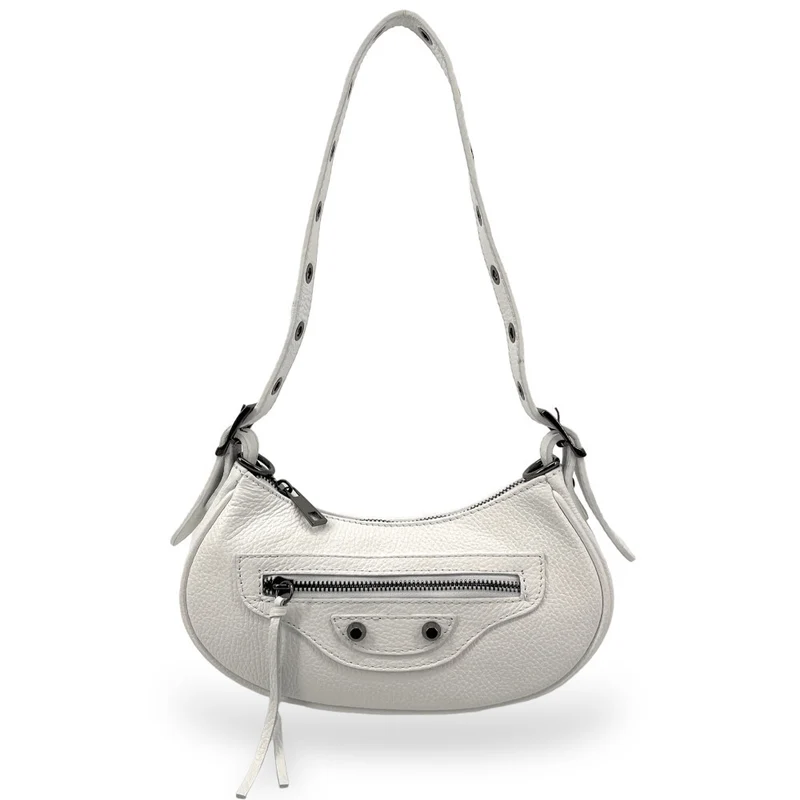 Sac à main demi-lune en cuir grainé LUNA PARK Blanc