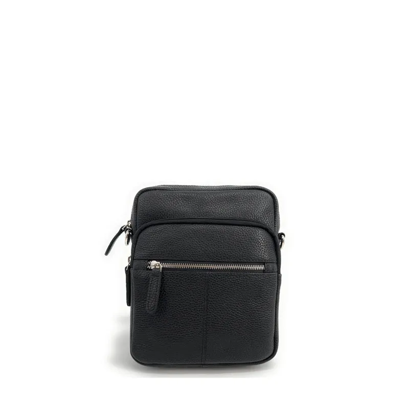 Sacoche homme à bandoulière en cuir grainé PETE Noir