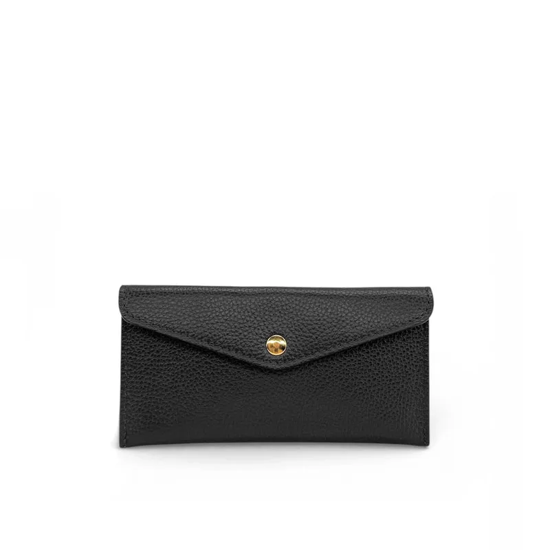 Pochette enveloppe en cuir grainé CLOE Noir