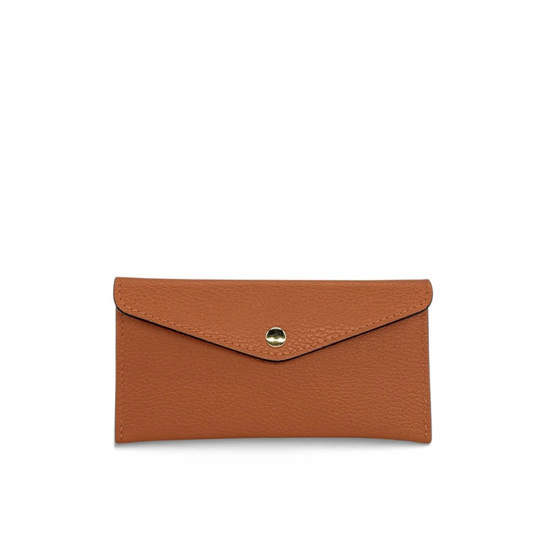 Pochette enveloppe en cuir grainé CLOE Camel