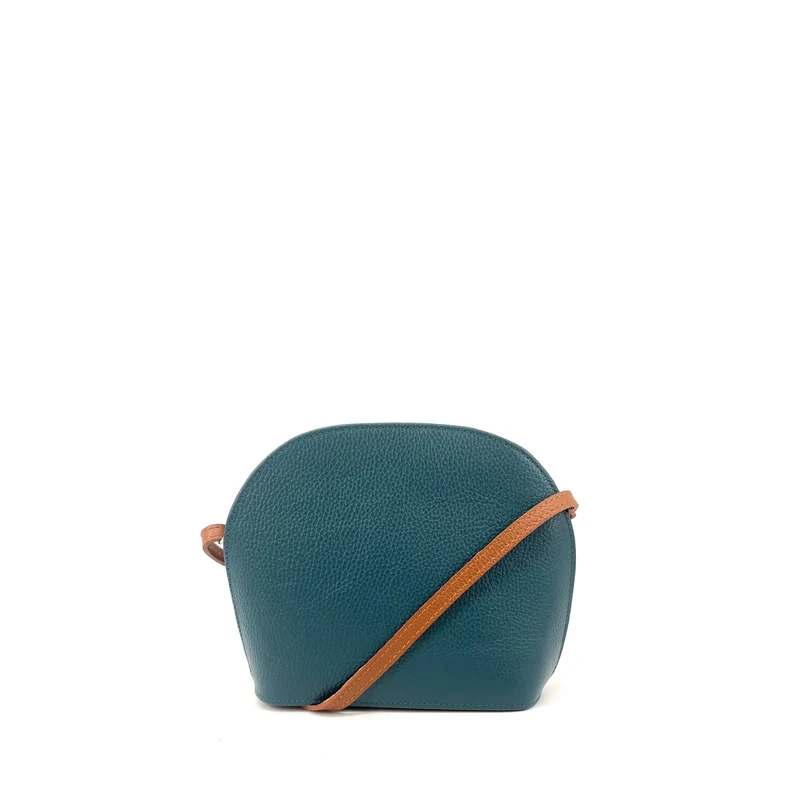 Sac trotteur en cuir grainé NAAN Bleu vert canard