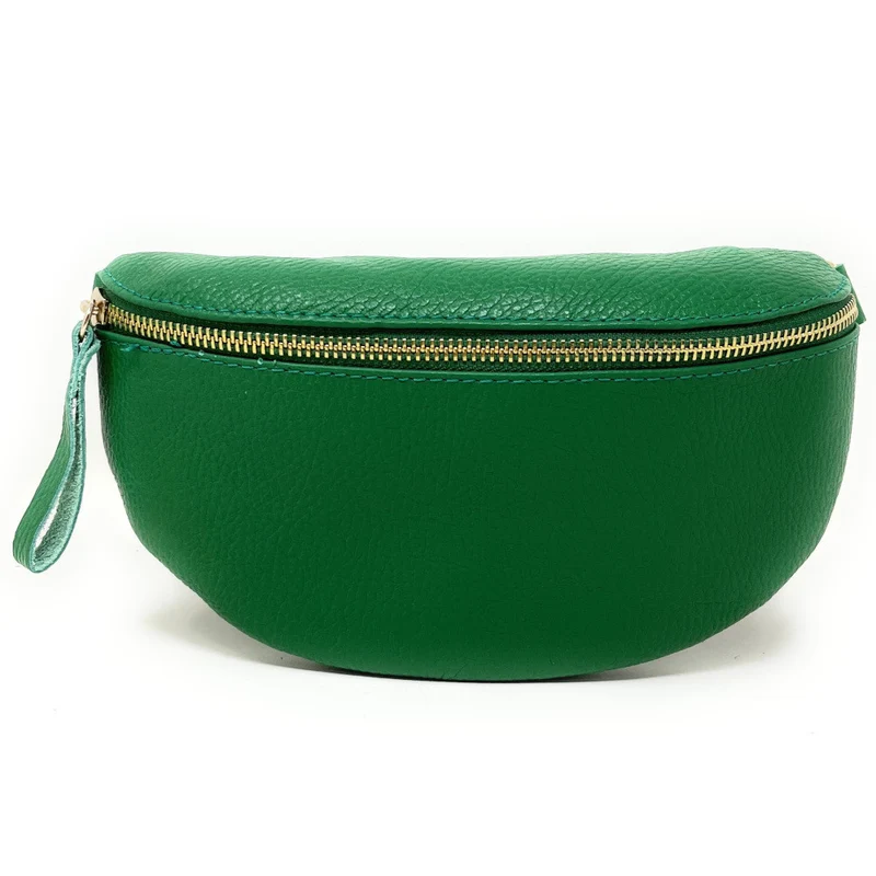 Sac banane en cuir grainé LOU-DO métal doré Vert anglais