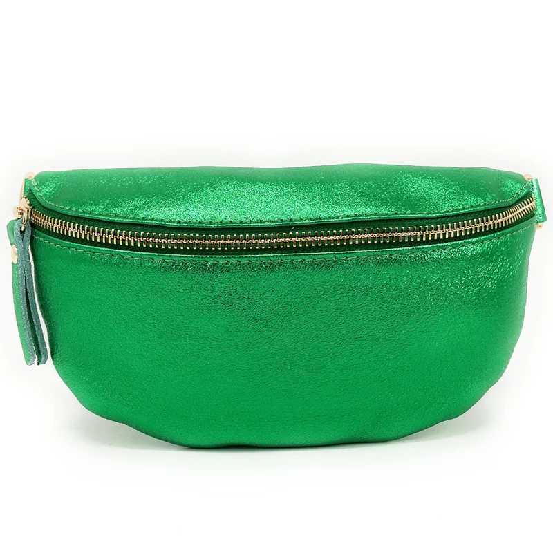 Sac banane en cuir irisé LOU-DO métal doré Vert anglais irisé