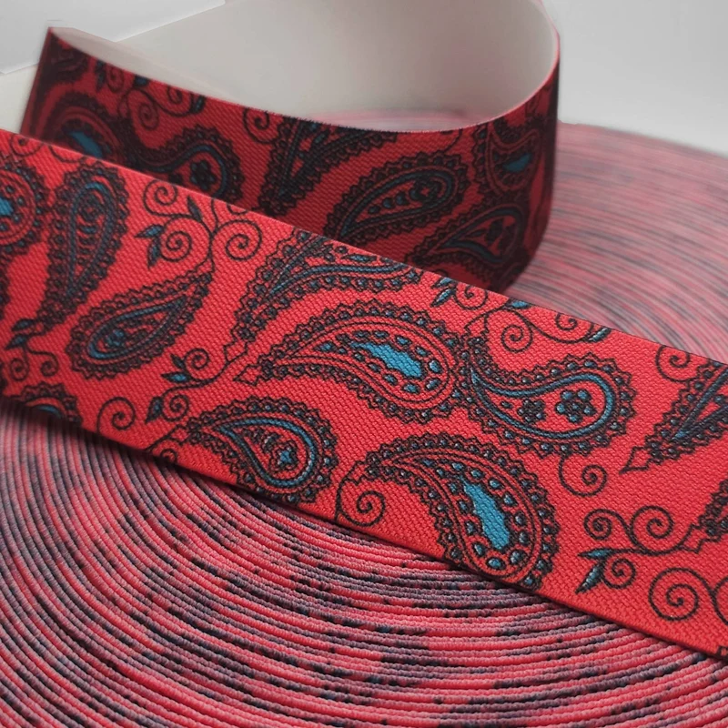 Ceinture élastique robuste | 50 mm - 2" | Rouge | Motif cachemire