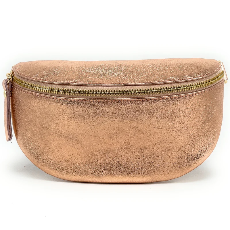 Sac banane en cuir irisé LOU-DO métal doré Rose gold