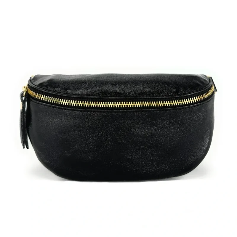 Sac banane en cuir irisé LOU-DO métal doré Noir irisé