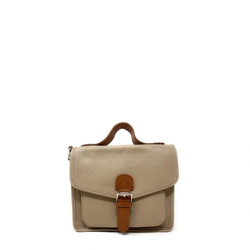 Sac cartable en cuir grainé CALVI Taupe