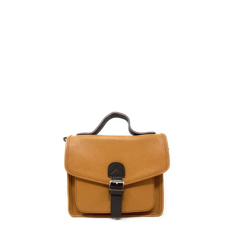 Sac cartable en cuir grainé CALVI Camel