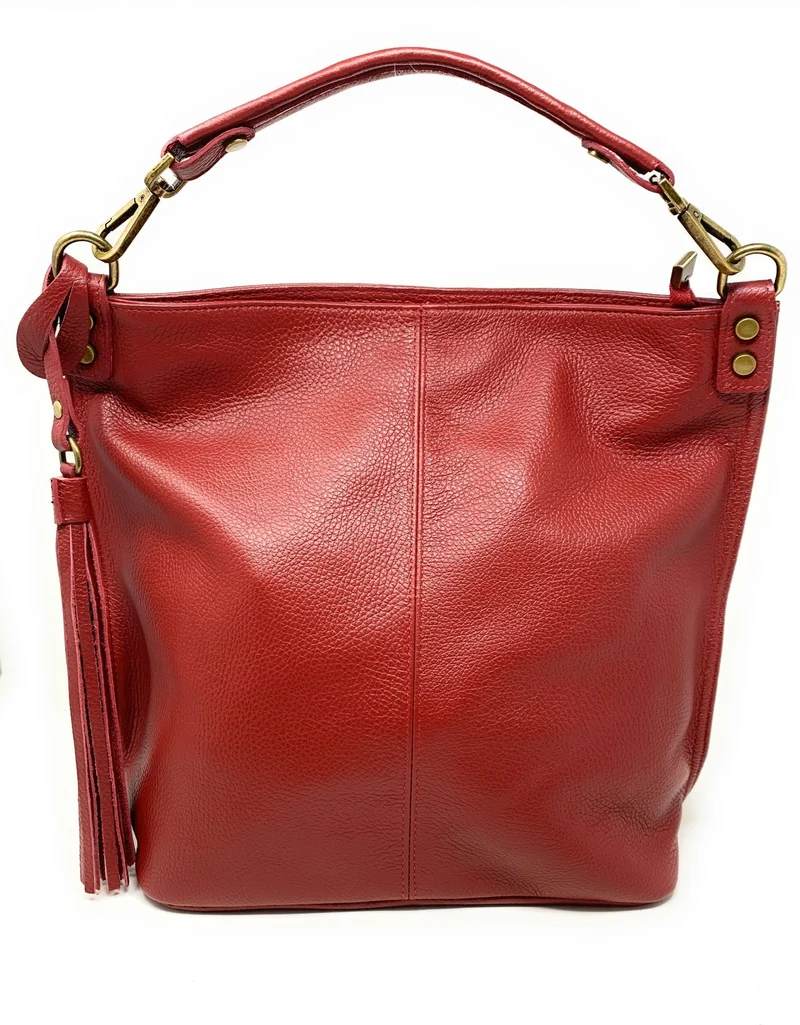 Sac à main en cuir grainé TANAH Rouge garance