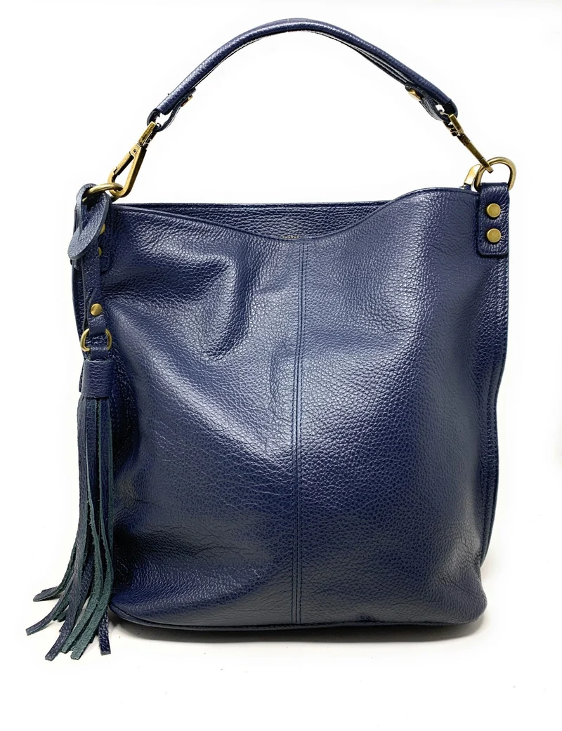 Sac à main en cuir grainé TANAH Bleu marine