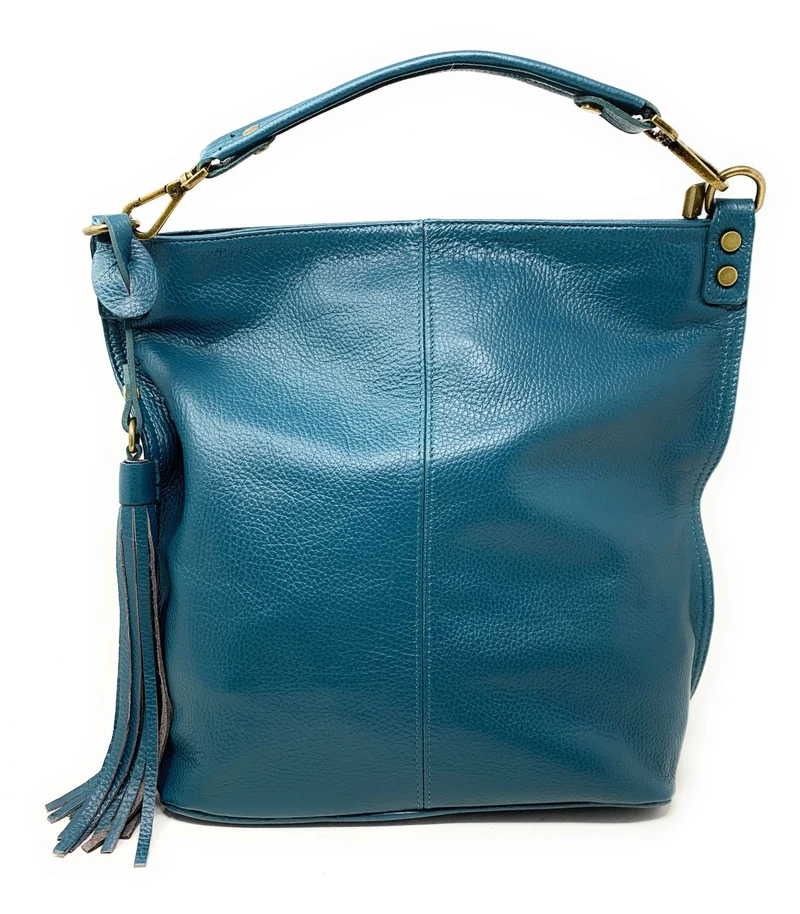 Sac à main en cuir grainé TANAH Bleu vert canard