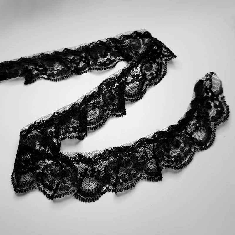 Galon de dentelle Raschel froncé | 30 mm - 1 1/8"