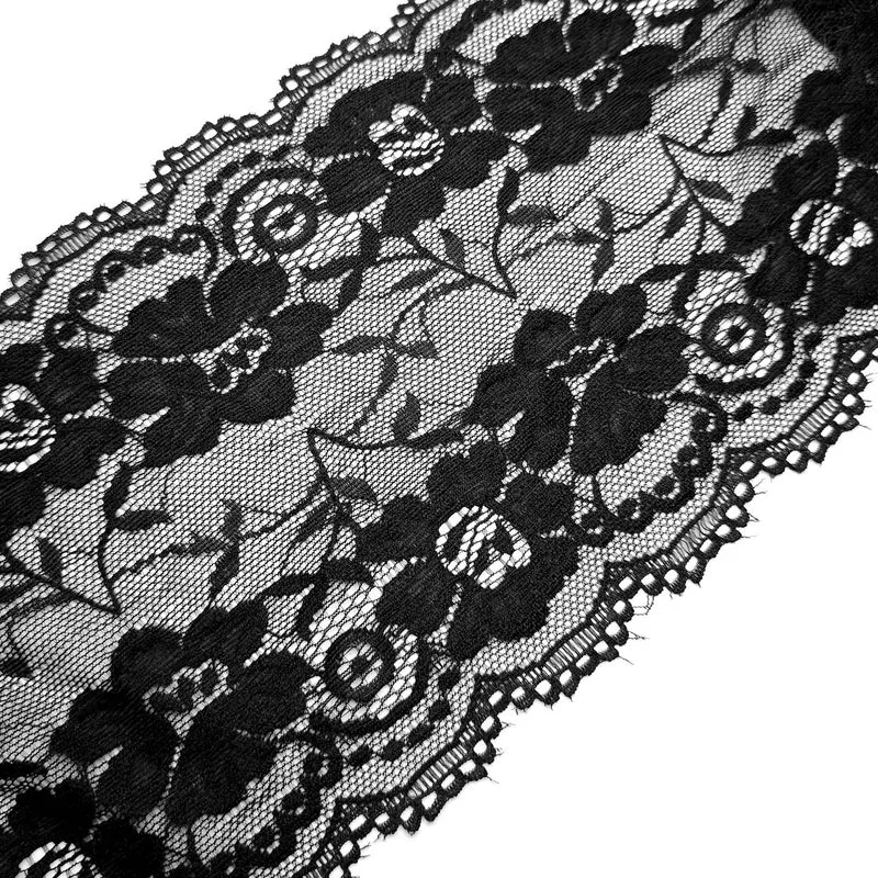 Galon de dentelle extensible | Noir | 15 cm - 6"