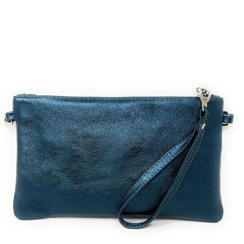 Sac pochette en cuir irisé MELUSINE Bleu canard irisé