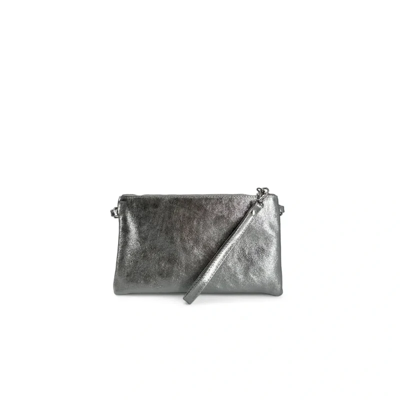 Sac pochette en cuir irisé MELUSINE Argent moyen