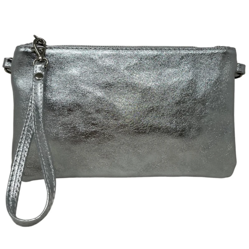 Sac pochette en cuir irisé MELUSINE Argent foncé