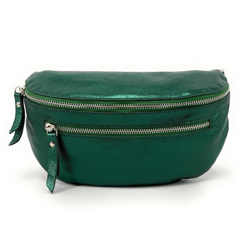 Sac banane en cuir irisé LOU-ANN Vert forêt irisé