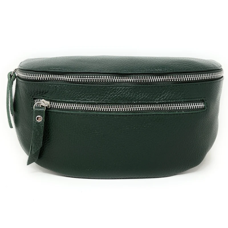 Sac banane en cuir grainé LOU-ANN Vert forêt