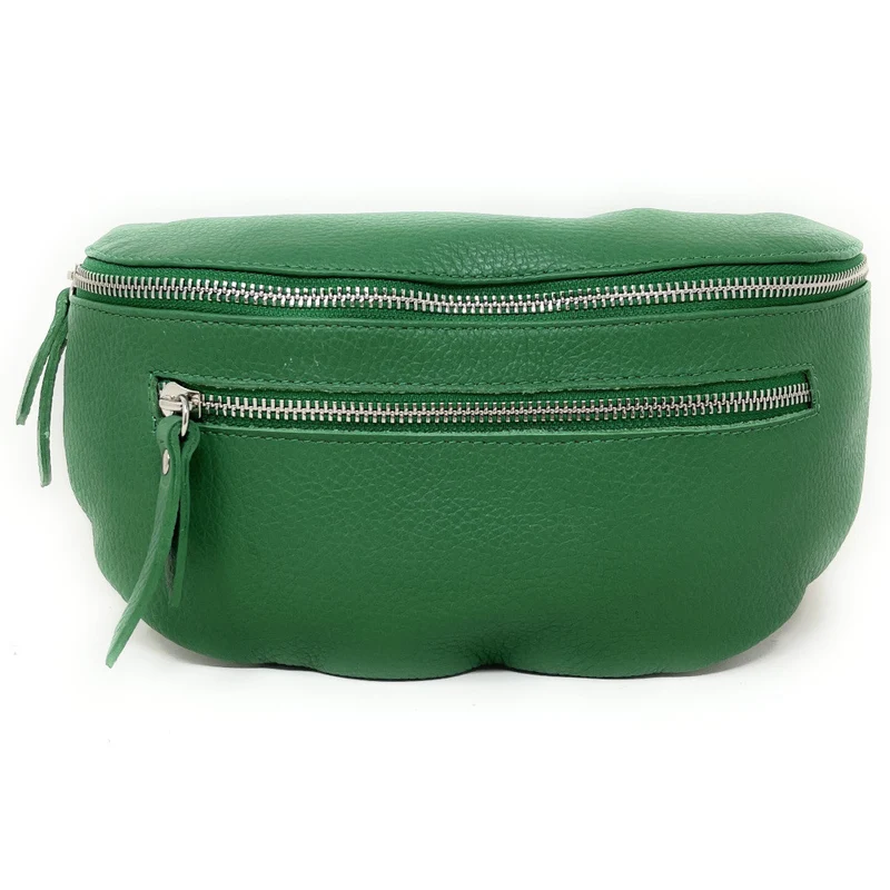 Sac banane en cuir grainé LOU-ANN Vert anglais
