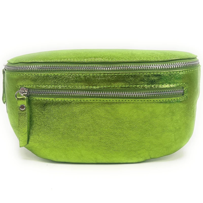 Sac banane en cuir irisé LOU-ANN Vert anis