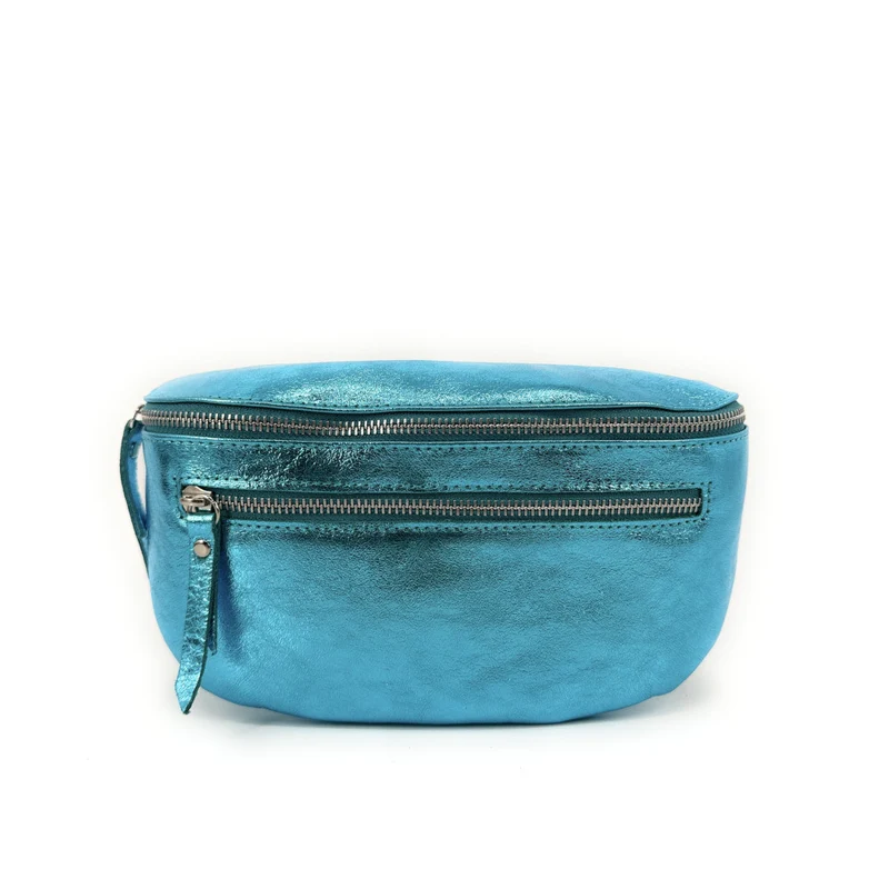 Sac banane en cuir irisé LOU-ANN Turquoise irisé