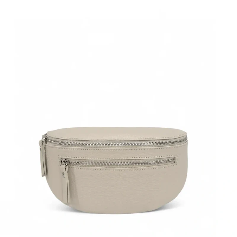Sac banane en cuir grainé LOU-ANN Taupe clair
