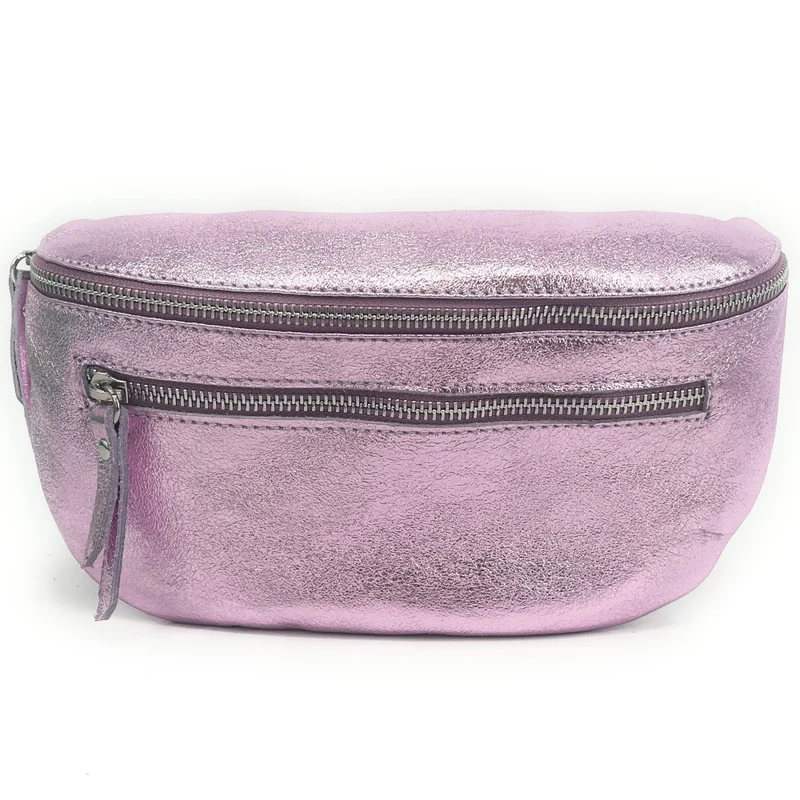 Sac banane en cuir irisé LOU-ANN Rose pâle irisé