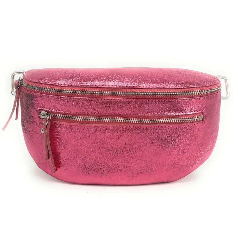 Sac banane en cuir irisé LOU-ANN Rose néon
