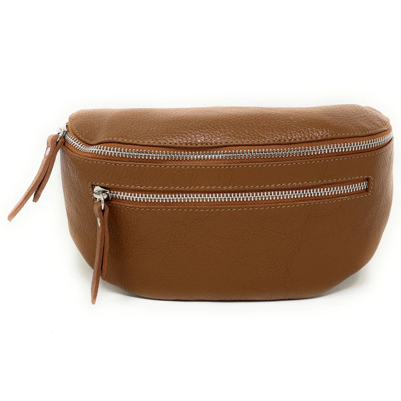 Sac banane en cuir grainé LOU-ANN Cognac