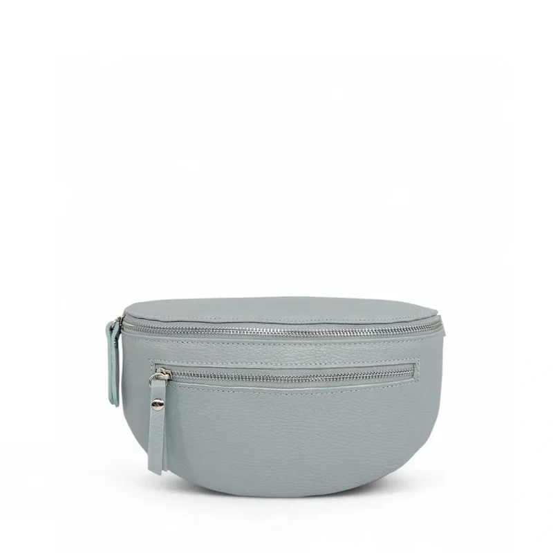 Sac banane en cuir grainé LOU-ANN Bleu pastel