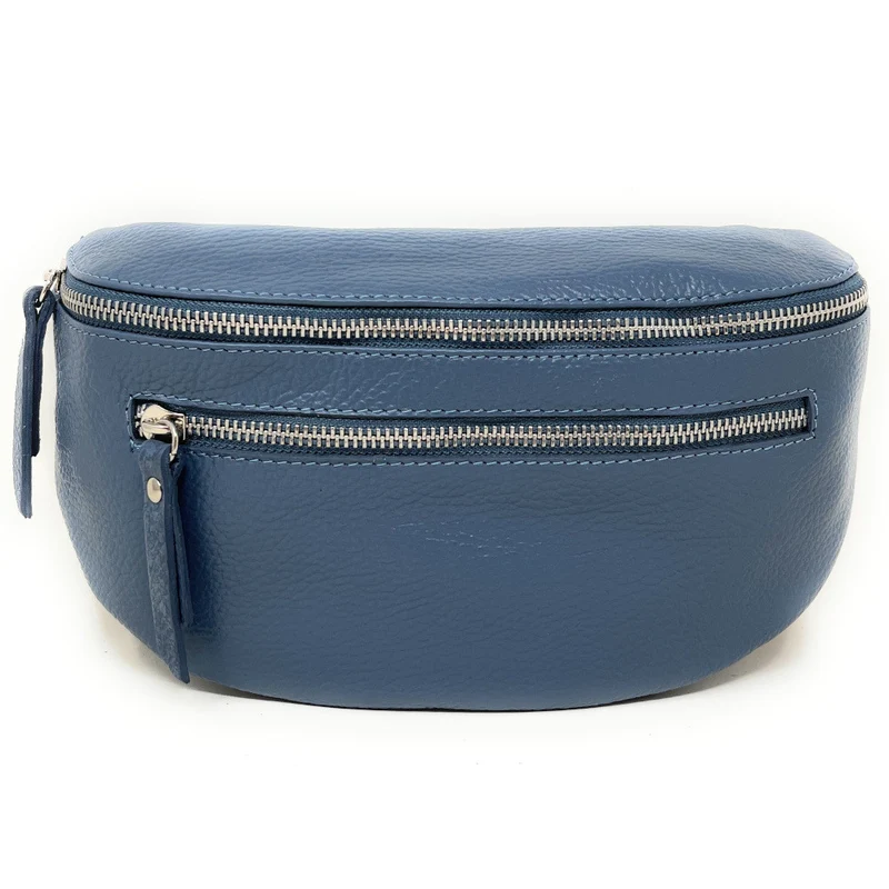 Sac banane en cuir grainé LOU-ANN Bleu glacier