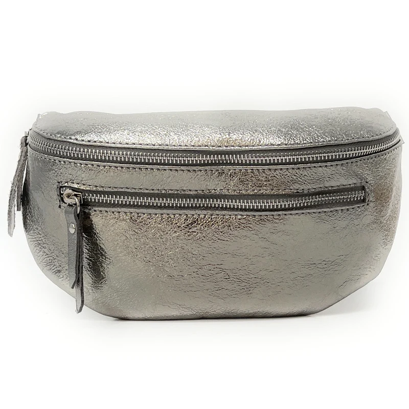 Sac banane en cuir irisé LOU-ANN Argent moyen