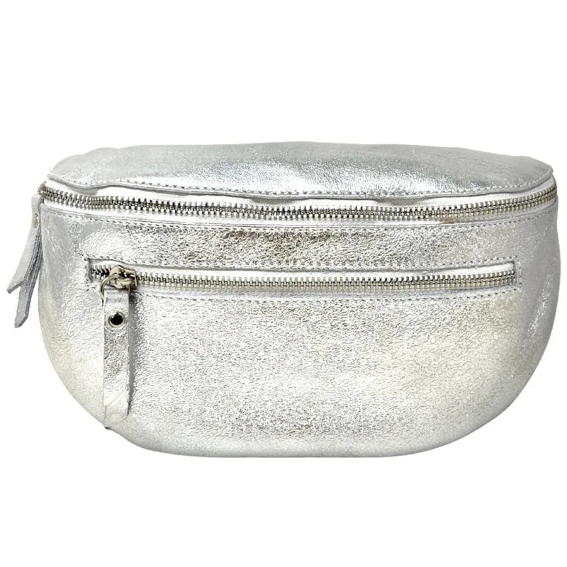 Sac banane en cuir irisé LOU-ANN Argent clair