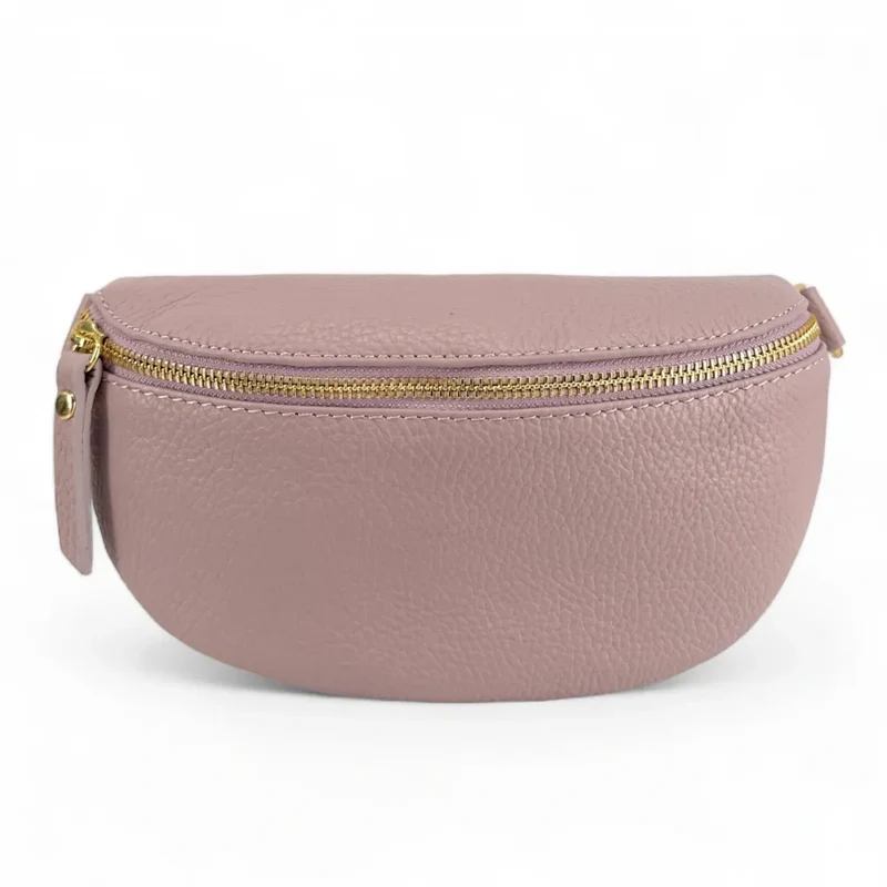 Sac banane en cuir grainé LOU-DO métal doré Lilas