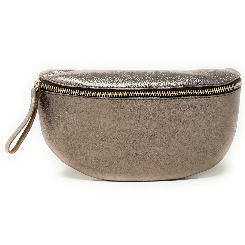Sac banane en cuir irisé LOU-DO métal doré Champagne irisé