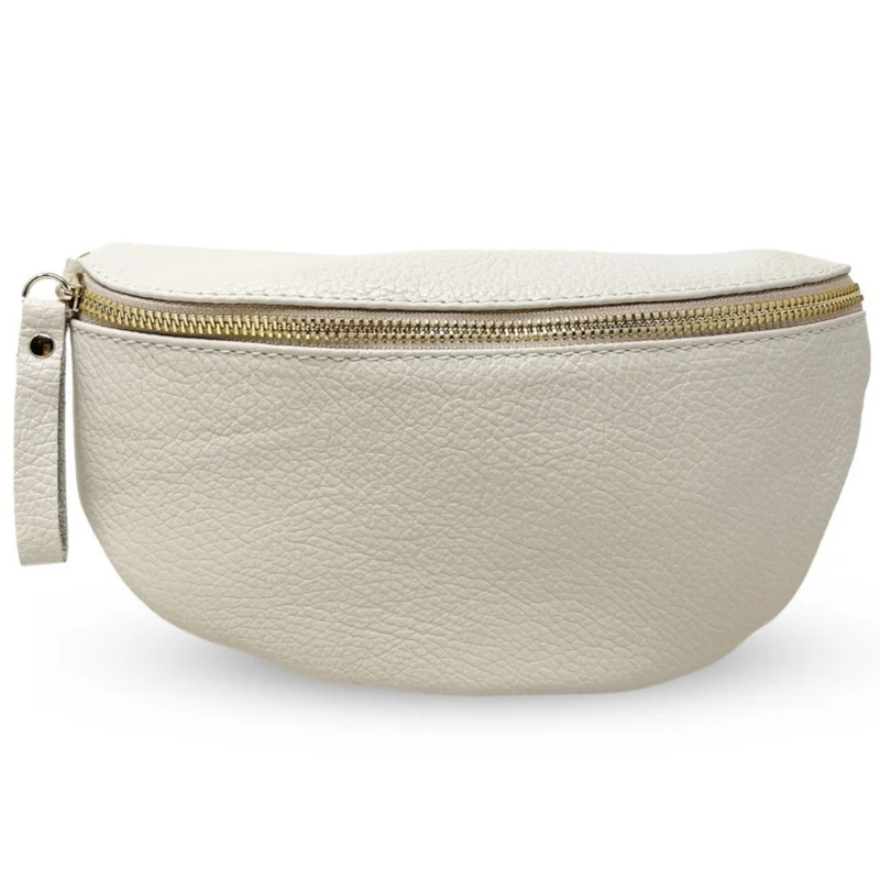 Sac banane en cuir grainé LOU-DO métal doré Beige crème