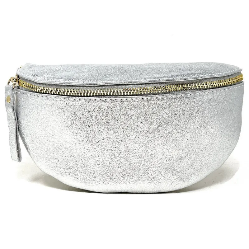 Sac banane en cuir irisé LOU-DO métal doré Argent clair