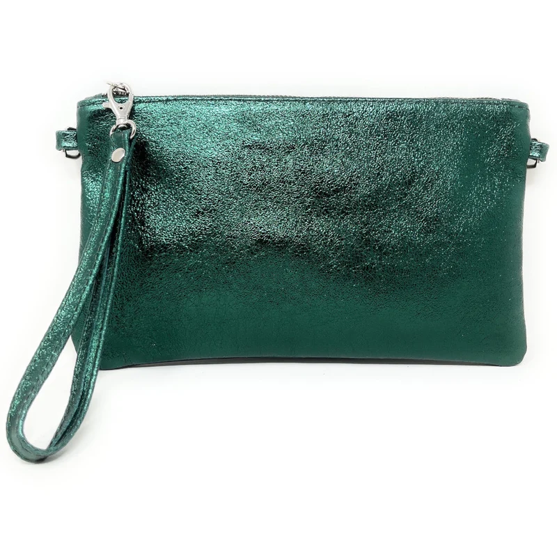 Sac pochette en cuir irisé MELUSINE Vert forêt