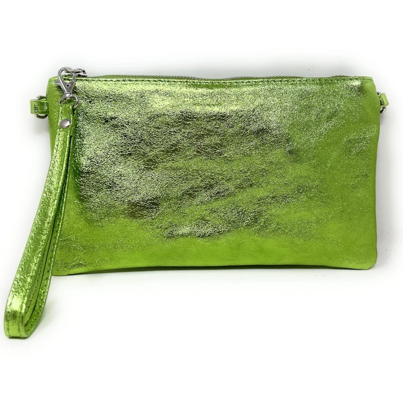 Sac pochette en cuir irisé MELUSINE Vert anis irisé
