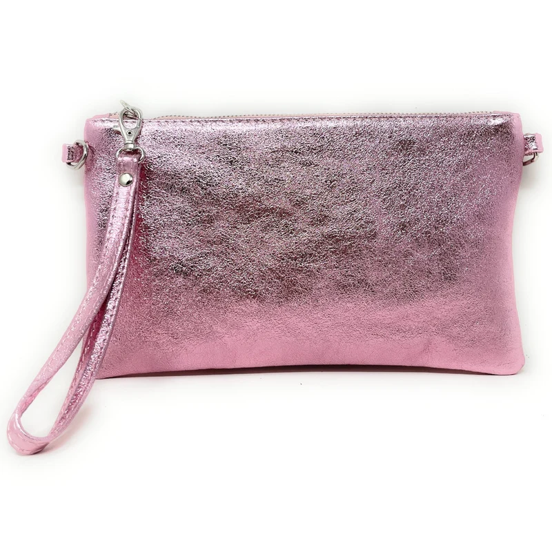 Sac pochette en cuir irisé MELUSINE Rose pâle irisé