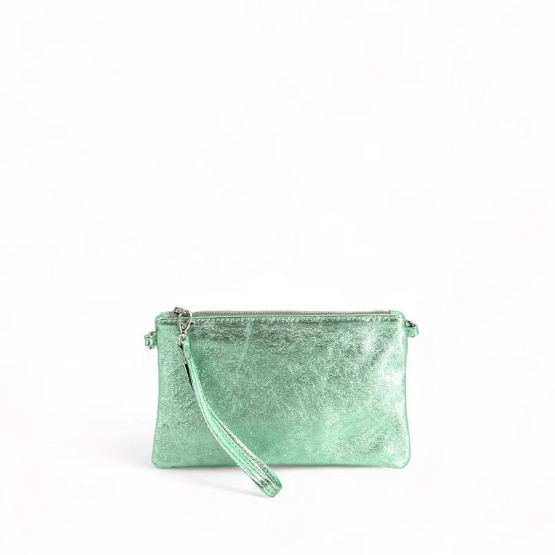 Sac pochette en cuir irisé MELUSINE Menthe givrée