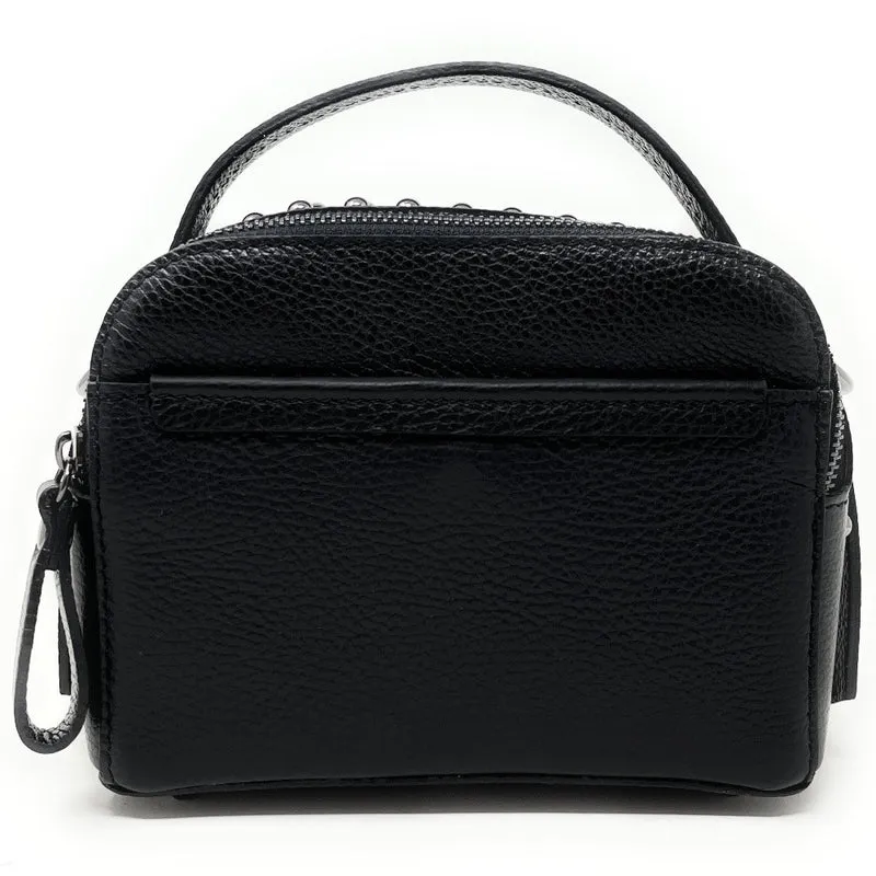 Mini sac à main en cuir grainé clouté AMY Noir