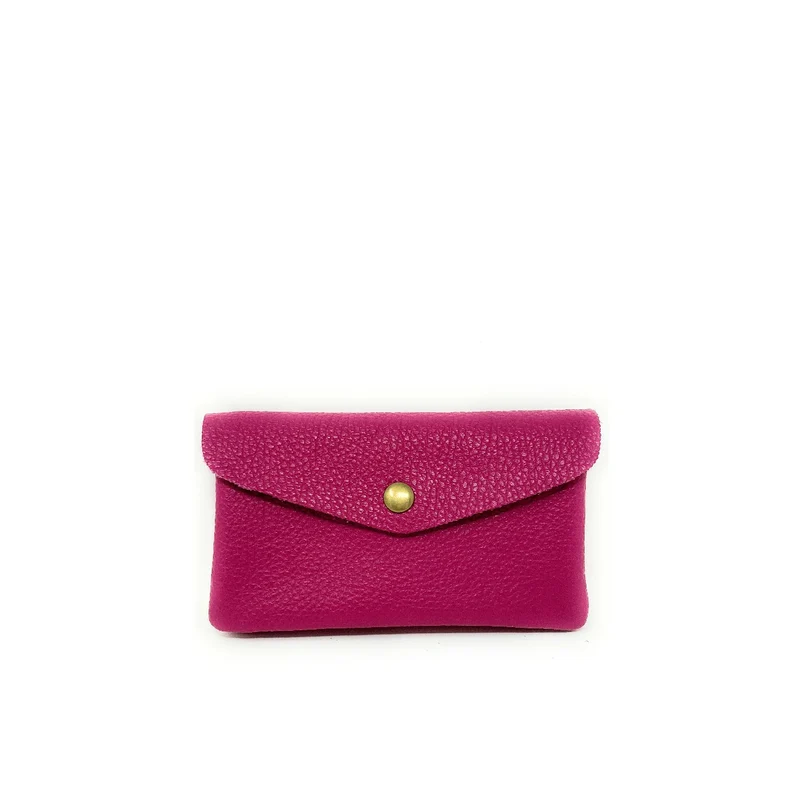 Pochette porte-monnaie en cuir grainé COMPO Rose fuchsia